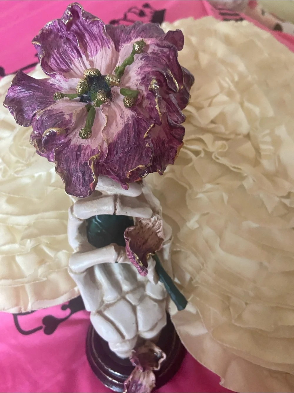 Purple Floral Sculpture Vase Accent with Gold Detail